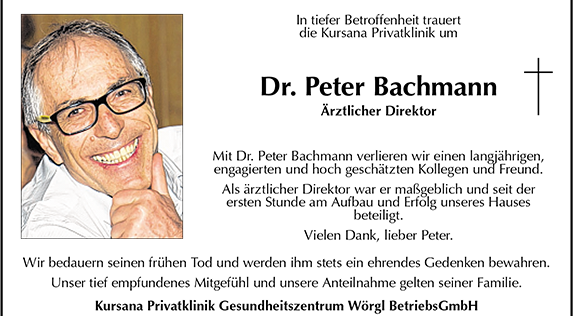 Wir trauern um Dr. Peter Bachmann